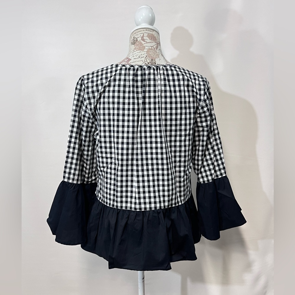 CUPIO‎ Black and white checkered ruffle accent top size S. - Picture 6 of 12
